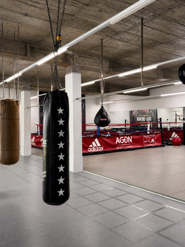 Boxring und Sandsäcke im Boxbereich des Sportpark Triftal